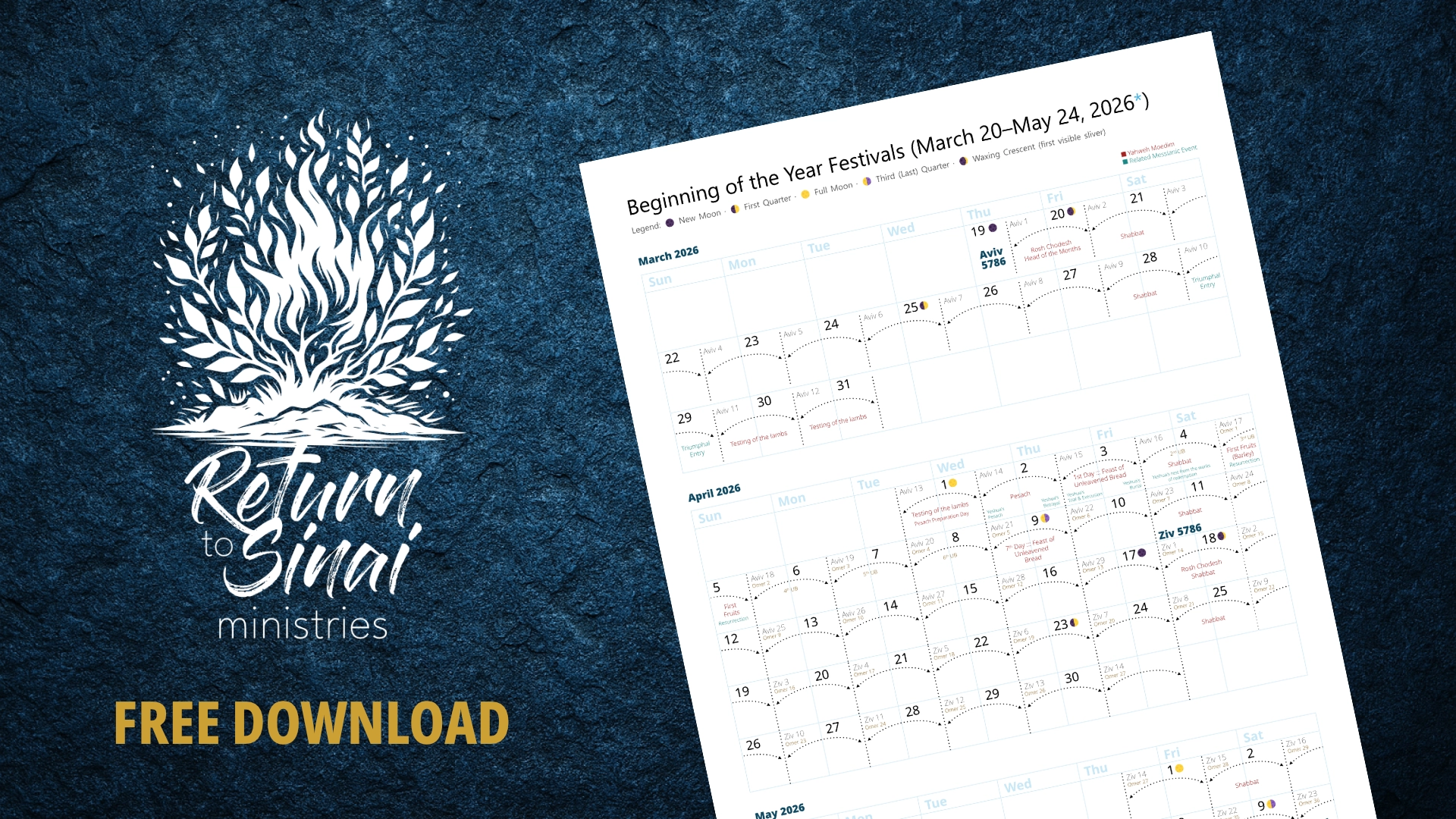 Aviv Festivals Timeline (Restored Calendar) 2026-5786